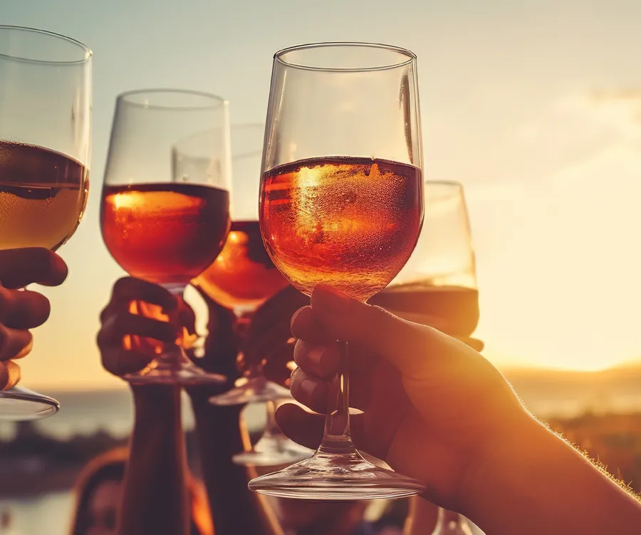 Anstossen mit Weinglaesern bei der After-Work Social Hour