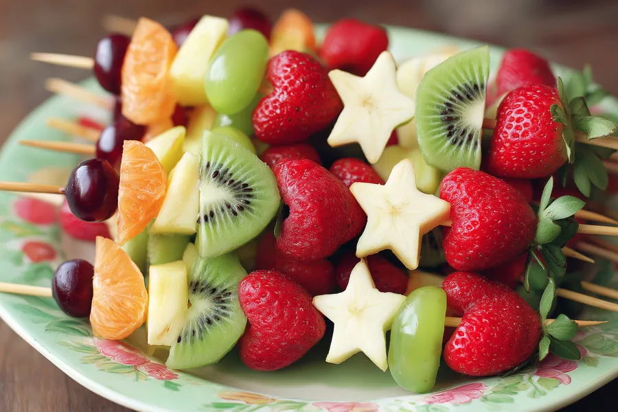 Frisches Obst-Spießchen als Beispiel fuer Healthy and Fresh Pausensnacks