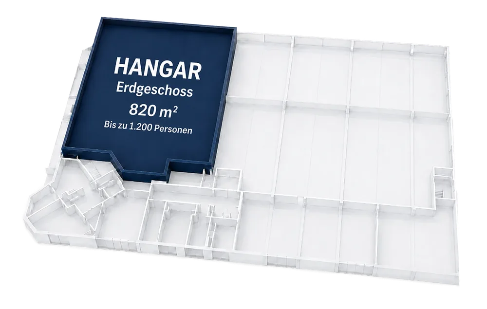 Grundriss-Grafik Hangar, Erdgeschoss, 820 m², bis zu 1.200 Personen