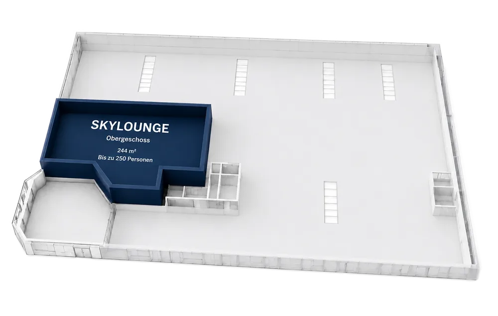 Grundriss-Grafik Skylounge, Obergeschoss, bis zu 250 Personen